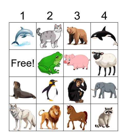 Animal Sounds Bingo Card