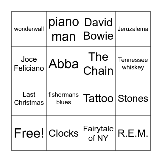 music bingo Card