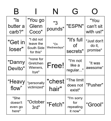 Mean Girls Bingo Card