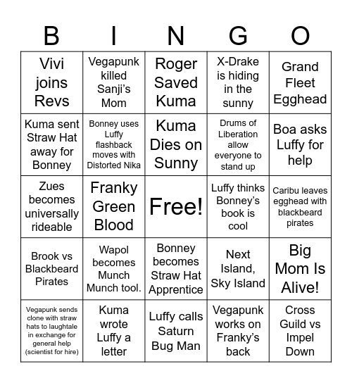 One Piece 2024 Bingo Card