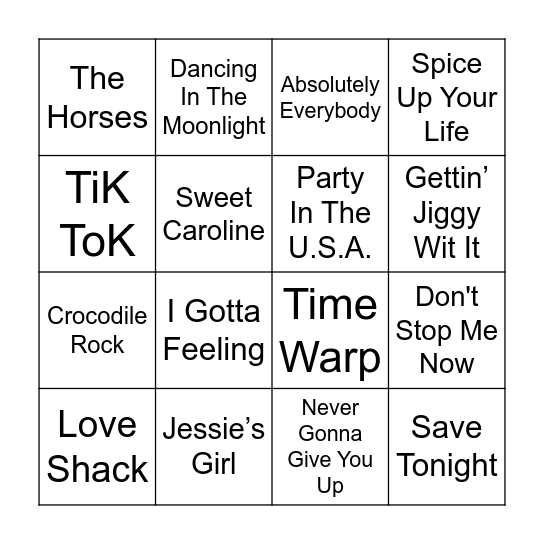 Party Anthem Bingo! Bingo Card