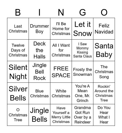 Christmas Music Bingo Card