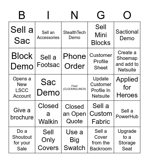 Lovesac Bingo Card