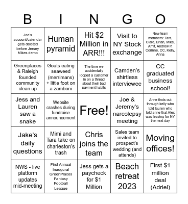 GreenPlaces Winter Bingo Card