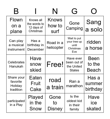 Winter Bingo Card