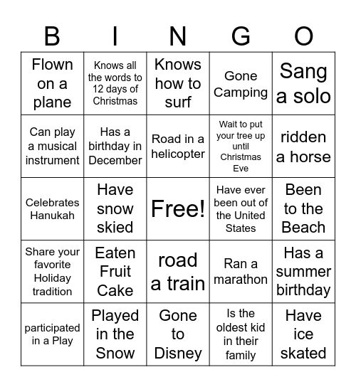 Winter Bingo Card