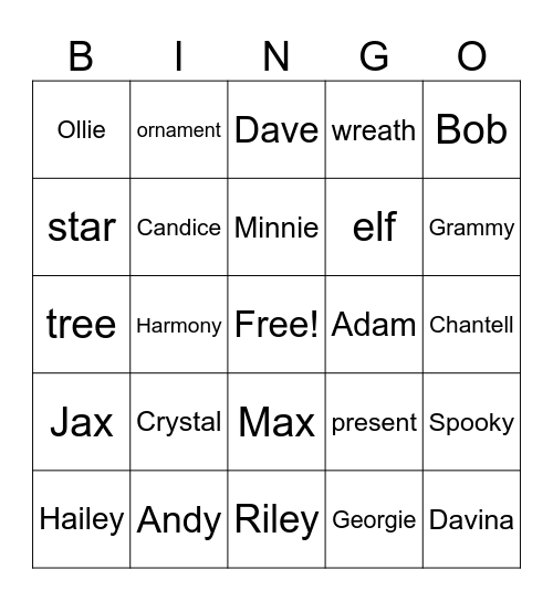 Lamb Christmas Bingo Card
