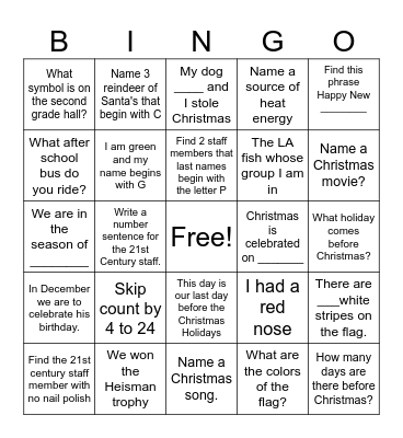 Scavenger Hunt Bingo Card
