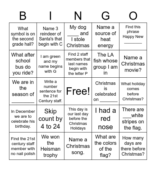 Scavenger Hunt Bingo Card