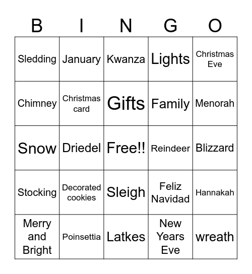 Winter Days Bingo Card