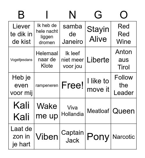 Foute Muziek Bingo 2024 Bingo Card