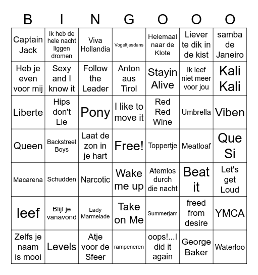 Foute Muziek Bingo 2024 Bingo Card