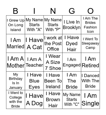 Kasey's Bridal Shower Autograph Bingo Card