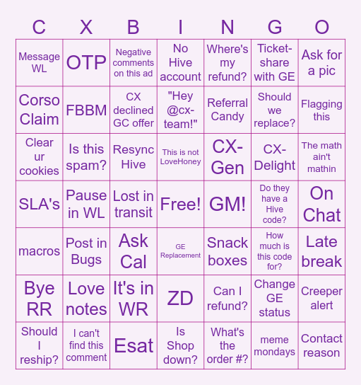 CX-Team Bingo Card