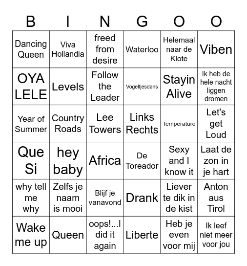 Foute Muziek Bingo 2024 Bingo Card