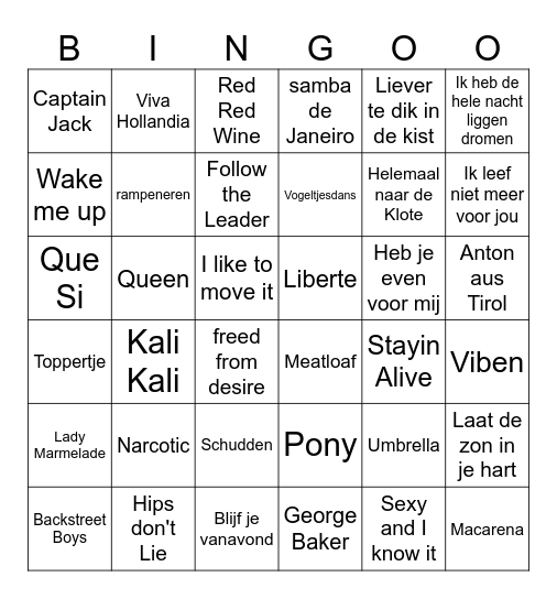 Foute Muziek Bingo 2024 Bingo Card