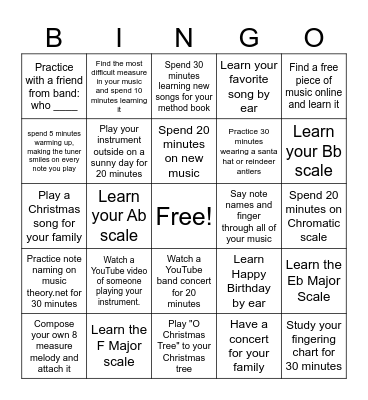 CBJ Band Holiday Bingo Card