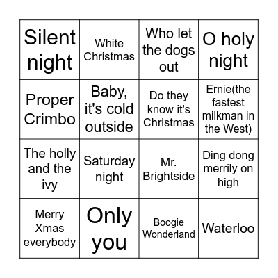 Christmas Musical Bingo Round 3 Bingo Card