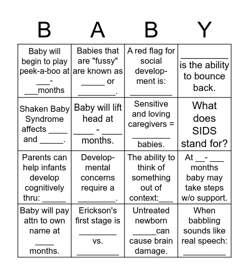 Baby Bingo Card