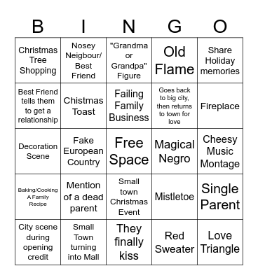 Hallmark Christmas Movie Bingo Card
