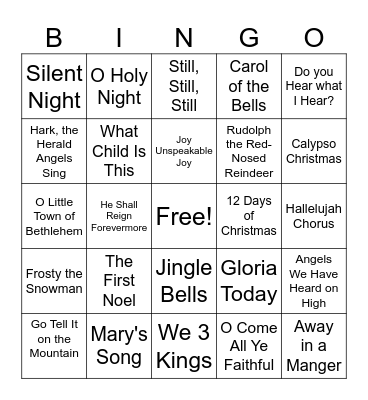 Christmas Carols Bingo Card