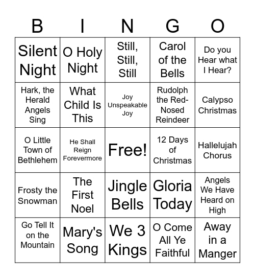 Christmas Carols Bingo Card