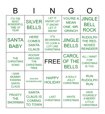 CHRISTMAS SONGS Bingo Card