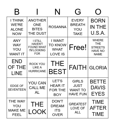 CTTC CHRISTMAS PARTY 80S BINGO Card