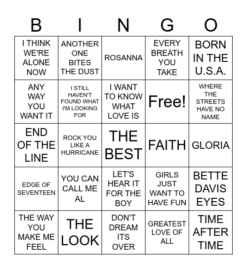 CTTC CHRISTMAS PARTY 80S BINGO Card