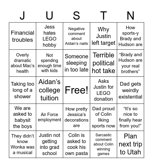 Justin suffers but it’s bingo so it’s Bingo Card