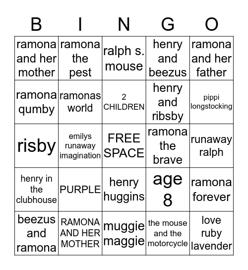 BEVERLY CLEARY Bingo Card