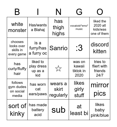 UwU Bingo Card