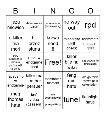 Dbd bingo Card