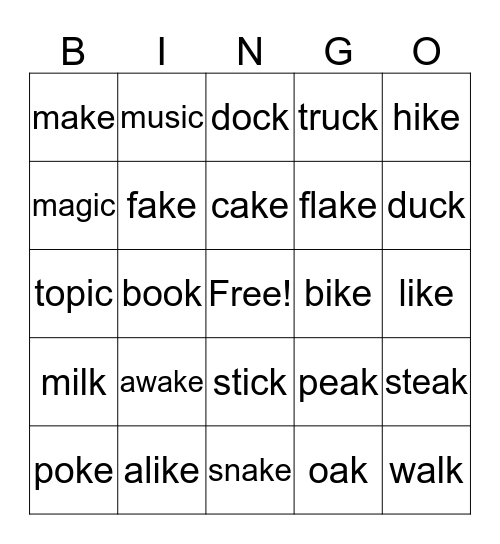 Final k Bingo Card