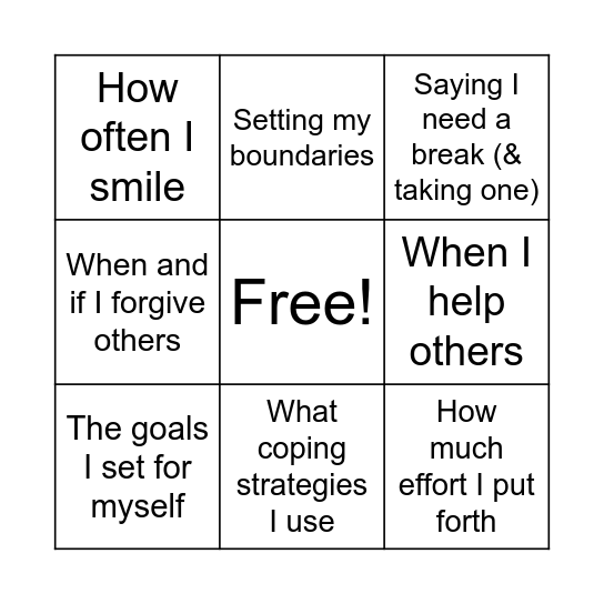 What I Can & Cannot Control BINGO Card