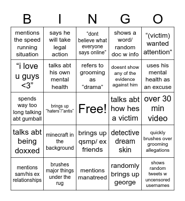 dream is done for bingo Card