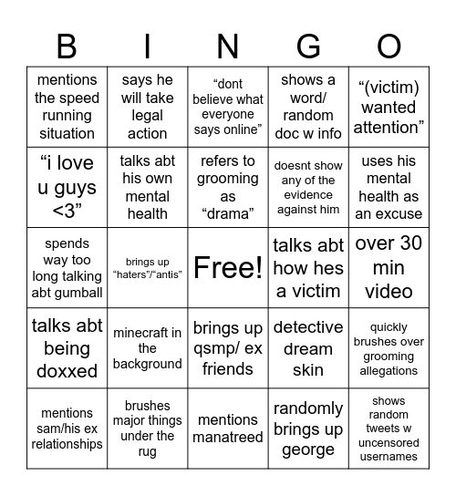 dream is done for bingo Card