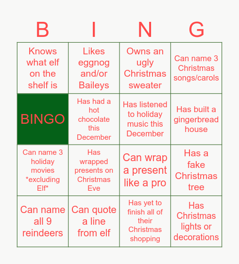 L10 Christmas Bingo! Bingo Card