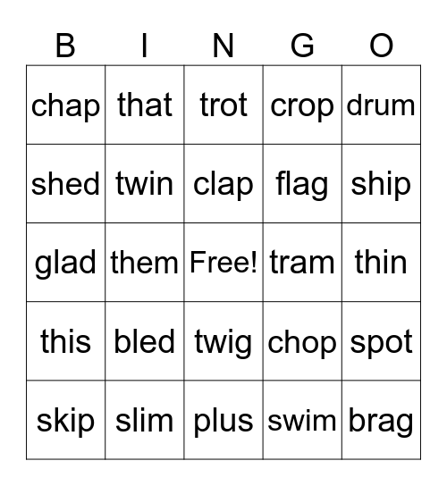 Blends and Diagraphs Bingo Card