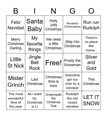 Christmas Songs Bingo Card