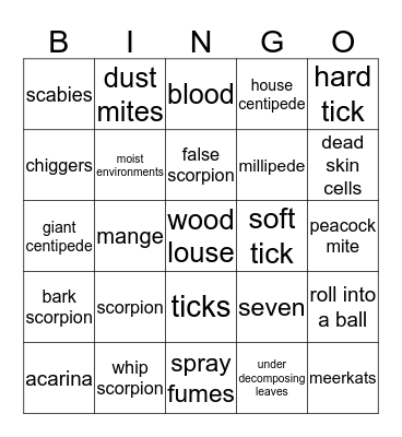 Arthropods of the Land 2 Bingo Card