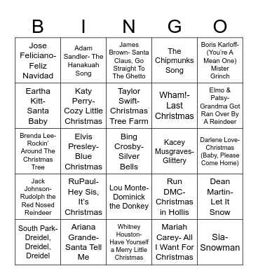 Radio Bingo Holiday Pop Music Bingo Card
