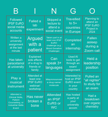 IPSF EuRO Bingo Card