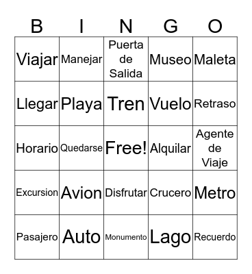 Travel Vocabulary Bingo Card