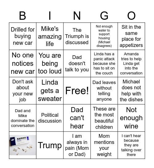 Xmas Dinner Bingo Card