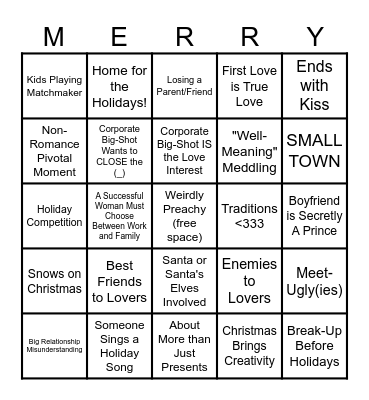 Hallmark Christmas Movie Bingo Card