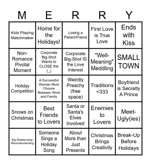 Hallmark Christmas Movie Bingo Card