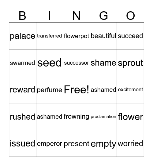 The Empty Pot Vocabulary Bingo Card