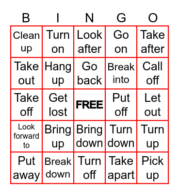 Bingo - Phrasal Verbs Bingo Card
