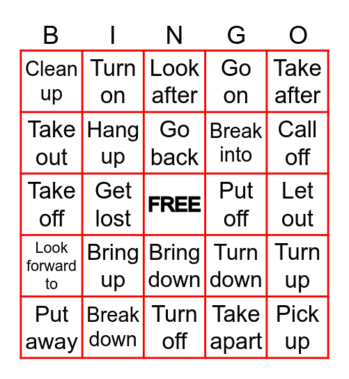 Bingo - Phrasal Verbs Bingo Card